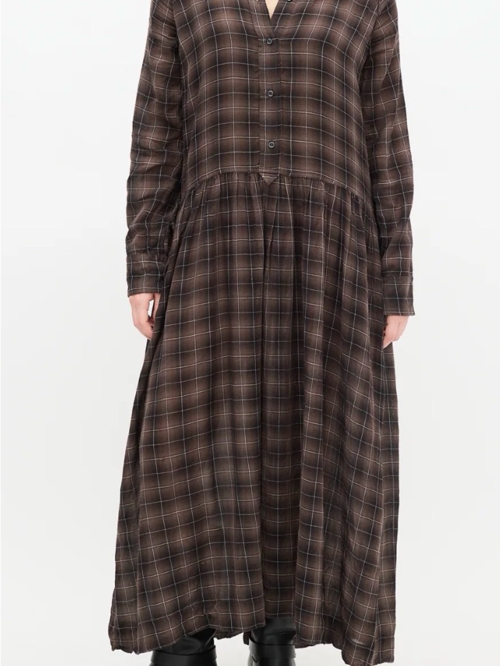 Brown Plaid Long Sleeve Maxi Dress Brown & Cream Ruffled Plaid Dress